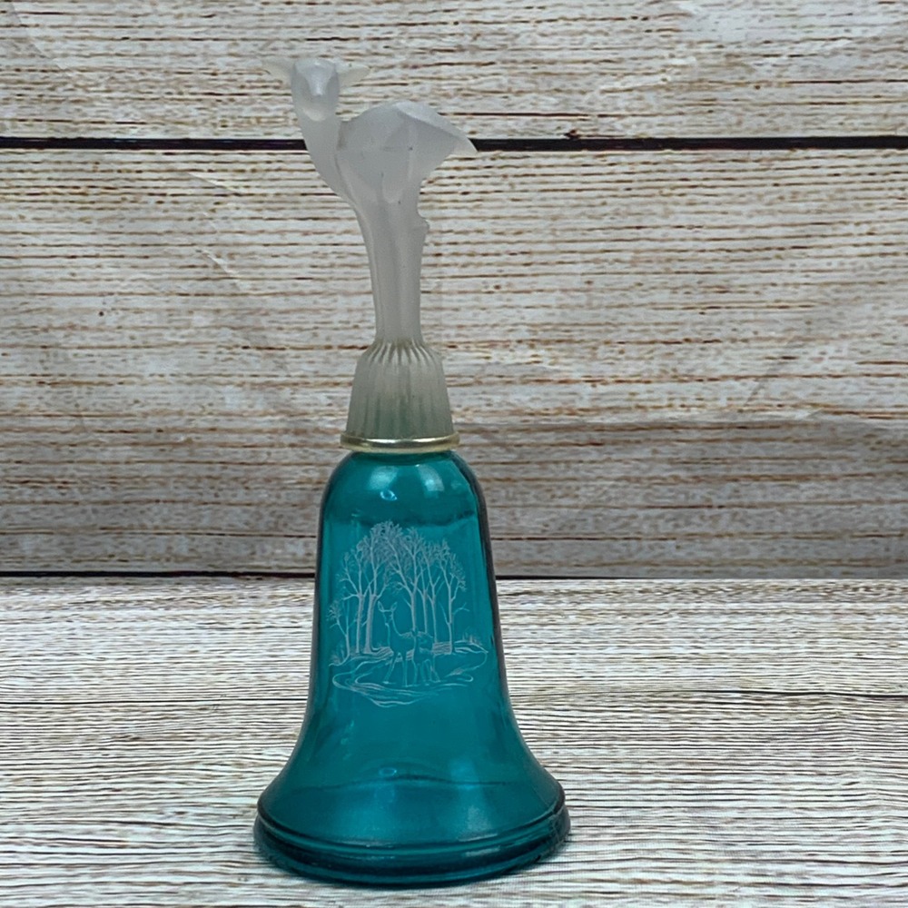Avon Moonlight‎ Glow Moonwind Cologne Annual Bell 1981 EMPTY Teal Glass